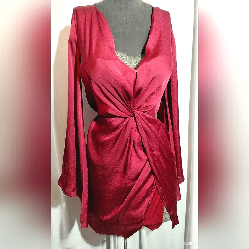 Cranberry red satin cocktail dress "sugar free"